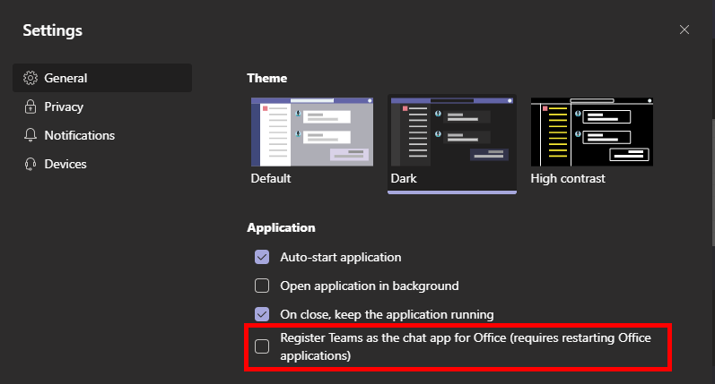 Register teams as the chat app for office for mac pc